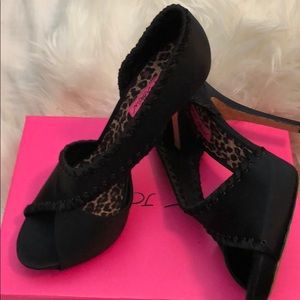 Black satin high heels